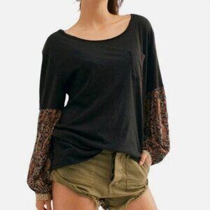 Free People We The Free Jade Long Sleeve Pocket Tee, black, size L